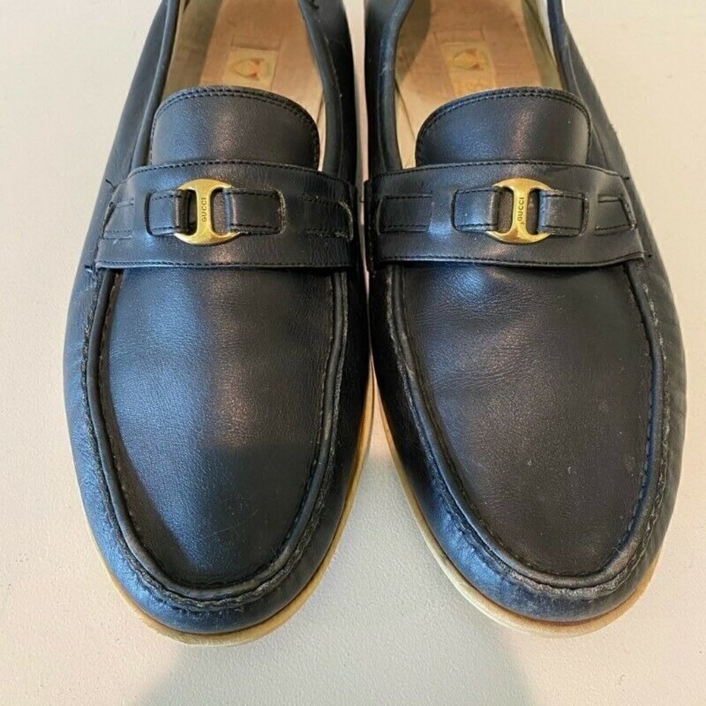 Gucci Loafers Shoes Blue Leather Slip-On Moc Toe 9 - Picture 5 of 10